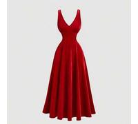 Damen rotes Schwan-Trägerkleid in Midi-Länge, rotes Kleid, Kleid für Silvesterparty, Silvesterkleid, Damenkleid, formelles Damenkleid, elegantes Kleid