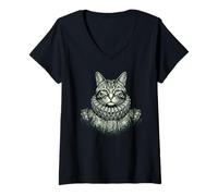 Damen Royal Cat Portrait - Klassische Gravur Tier Design T-Shirt mit V-Ausschnitt