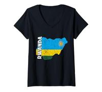 Damen Ruanda-Flagge, Vintage-Karte, Ruanda-Stolz, ruandische Wurzeln T-Shirt mit V-Ausschnitt