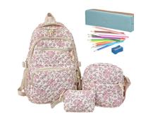 Damen-Rucksack mit Blumenmuster, Büchertasche mit Schulterriemen und Tasche | Niedlicher Schulrucksack für Schule, Reisen, Pendeln, Uni, Büro, Outdoor, Camping