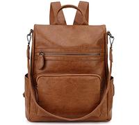 Damen Rucksack,RAVUO Leder Anti Diebstahl Rucksackhandtaschen 2 in 1 Handtasche Elegant Cityrucksack Mittelgroß Retro Braun