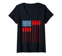 Damen Rudern Regatta us Flagge USA Amerika Wassersport Patriot T-Shirt mit V-Ausschnitt