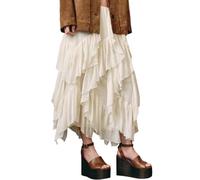Damen Rüschen-Maxirock, lang, fließend, mehrlagig, gestuft, trendiger Rock | Feenrock, asymmetrisch, leicht, langer Boho-Rock, Herbst-Outfits für Damen, Wochenende, Freizeit, Urlaub