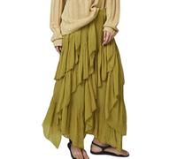 Damen Rüschen-Maxirock, lang, fließend, mehrlagig, gestuft, trendiger Rock | Feenrock, asymmetrisch, leicht, langer Boho-Rock, Herbst-Outfits für Damen, Wochenende, Freizeit, Urlaub
