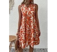 Damen Rüschen Strand Minikleid Split V Ausschnitt A Linie Ärmellos Geometrische Streifen Tropisches Blattmuster Sommerkleider