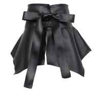 Damen Rüschenrock Gürtel - PU Leder Tie Up Breiter Taillengürtel Schößchen Cinch Gürtel Wrap Around Kummerbund Korsett Bund Punk Goth Körperzubehör Gepaart mit Hemdkleid, Schwarz , One size