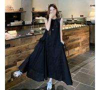 Damen Rundhals koreanischer Stil ärmelloses lässig Midi-Kleid Sommerkleider für Frauen
