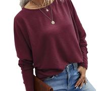 Damen Rundhals Langarm Blusen-Top - Weinrot, S bis XXL