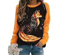 Damen Rundhals Langarm Tops Animal Fox Print Pullover 3D-Fuchs Grafik Pullover Sweatshirt Lose Oberteile