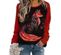 Damen Rundhals Langarm Tops Animal Fox Print Pullover 3D-Fuchs Grafik Pullover Sweatshirt Lose Oberteile