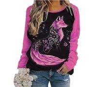 Damen Rundhals Langarm Tops Animal Fox Print Pullover 3D-Fuchs Grafik Pullover Sweatshirt Lose Oberteile