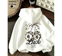 Damen Rundhals Lockerer Sweatshirt, Leopardenmuster Kirschen Muster, Lässiger Streetwear Herbst/Winter Dünner Sweatshirt