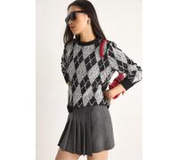 Damen Rundhals Strickpullover mit Rautenmuster S/M