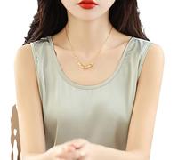 Damen Rundhals-Trägershirt, Sommer-Satin-Unterhemd, lässiges Tank-Shirt, Bohnenpastengrünes Tank-Top, weites Cami, lockeres, bequemes, ärmelloses Tank-Top, weiche, bequeme Camisole-Bluse, einfarbig, L