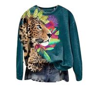 Damen Rundhalsausschnitt Langarm Tops 3D Gepard Tiger Zebra Druck T Shirt PLeopard Grafik Pullover Sweatshirt Lustig Casual Tunika Tops