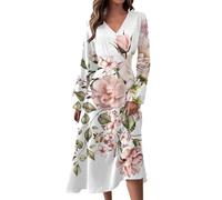 Damen Sale Angebote a Linien Kleid Damen Sommer Damen Herbst Langes Kleid Vintage Blumendruck V-Ausschnitt Lange Ärmel Kleid Kleider Damen Weißes Kleid Sommerkleider Damen Leicht Und Luftig,Türkis,XXL
