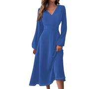 Damen Sale Angebote a Linien Kleid Damen Sommer Langarm Kleid Damen Einfarbig V-Ausschnitt Langarm Kleid Herbst Lang Sommerkleid Damen Elegant Kleid Sommer Italienische Kleider Damen,Dunkelviolett,XXL
