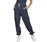 Damen Sale Angebote, Damen Hosen Sommer Wide Leg Pants Women Einfarbig Sporthose Mit Kordelzug Casual Leicht Laufhose Fitness Sweatpants Radlerhose Damen Cargo Hose Frauen(Blau,XL)