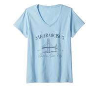 Damen San Francisco Golden Gate City by The Bay Familienurlaub T-Shirt mit V-Ausschnitt