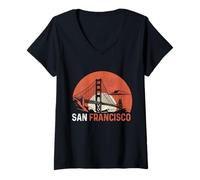 Damen San Francisco, Kalifornien, Golden Gate Bridge, Vintage-Stil T-Shirt mit V-Ausschnitt