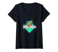 Damen San Juan Puerto Rico Retro Urlaub Vintage Karibik Souvenir T-Shirt mit V-Ausschnitt