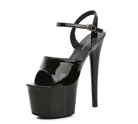 Damen Sandalen 17Cm High Heels Sexy Stripperin Bühnenperformance Pole Dance High Heels Nachtclub Party Tanz Plateau Sandalen,Schwarz,37 EU