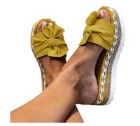 Damen Sandalen Bowknot Frauen Lässige Flache Sandalen Webschuhe Bowknot Platform Sandalen Offener Zeh Plateau Keilabsatz Pantoletten Übergröße Sommerschuhe Sommerschuhe Wedge Sommerpantoffeln