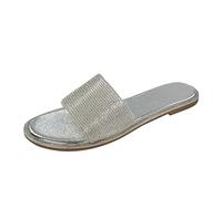 Damen Sandalen Casual Sommer Wedge Peep Toe Pantoletten Flache Kristall Retro Für Frauen Mit Fussbett Elegant 37 Sommerschuhe Bequem Keilabsatz Schuhe Absatz Slippers Women Silber 37