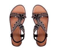 Damen-Sandalen im Bohemian-Stil, Retro, römische flache Sandalen, Strass, flache Sandalen, ausgehöhlte Schuhe, niedliche Sommerschuhe, elegant, stilvoll, Wandersandalen, offener Zehenbereich,