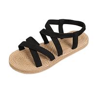 Damen Sandalen Klassische Damenschuhe Gummiband Lässige Böhmische Strandsandalen Sommersandalen Damensandalen Sommer Elegant Outdoorsandalen Wandersandalen 43 Offene Sandaletten Frauen Sandals Schwarz