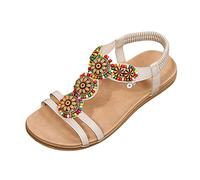 Damen Sandalen Klassische Einfarbige -On-Flache Strandschuhe Mit Offener Spitze Atmungsaktive Sommer Schuhe Bequem Sandale Gemütliche Weich Outdoor Sommerschuhe Frauen Größe 43 Fußbett Wandern Beige