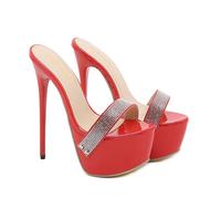 Damen-Sandalen mit 6,2-Zoll-Absätzen, Slingback-Stiletto-High-Heel-Sandalen mit offener Zehenpartie, niedliche, Schlichte, Klassische, rückenfreie Mule-Heels für das Büro,Rot,37 EU