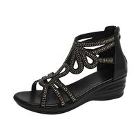 Damen Sandalen mit Absatz Sommerschuhe Plateau Sandale mit Strass Sandalette Rückenreißverschluss Sandaletten Orthopädische Keilabsatz Sandalen Lässige Offene Zehentrenner Römersandalen Frauen Schuhe