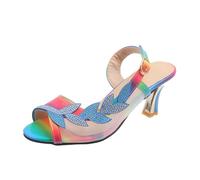 Damen Sandalen mit Absatz Strandschuhe Damen Atmungsaktiv Open Toe Freizeit Sommerschuhe Elegante Bunt Abend Party Braut Schuhe Schöne Sandal mit Verstellbarer Schnalle Mottoparty