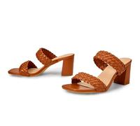 Damen-Sandalen mit geflochtenem Absatz und geflochtenem Absatz, zum Hineinschlüpfen mit Zwei Riemen und Absatz, Mules-Sandalen, Party-Sommerkleid-Schuhe,Braun,42 EU