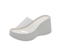Damen-Sandalen mit transparentem Riemen, Keilabsatz, Plateau-Sandalen, klassischer Fischmund, Memory-Schaum, Slipper, Höhe, Slides, Sommer, lässig, Strand, Walking-Hausschuhe