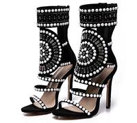 Damen Sandalen Open Toe Strass Design High Heels Kristall Ankle Wrap Glitter Diamond Gladiator Heels,Black,40 EU/9 US
