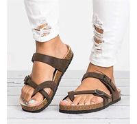 Damen Sandalen- Orthopädische Sandalen aus Kork für Damen, Damenmode, geteilte Zehen, Hausschuhe, PU-Leder, Peep Toe, Flip-Flops, Mädchen, flache Clip-Toe-Sandalen, lässige Strandschuhe ( Color : Brow