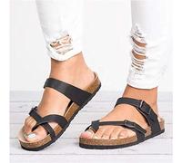 Damen Sandalen- Orthopädische Sandalen aus Kork für Damen, Damenmode, geteilte Zehen, Hausschuhe, PU-Leder, Peep Toe, Flip-Flops, Mädchen, flache Clip-Toe-Sandalen, lässige Strandschuhe ( Color : Blac