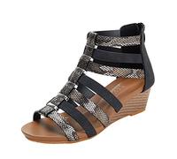 Damen Sandalen Pantoletten Hausschuhe Außenhandel Slope Heel Rom Atmungsaktive High Top Back Zipper Orthopädisch Damensandalen Sommer Frauen Schuhe Bequem Größe 44 Outdoor Für Sandale Schwarz 41