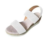 Damen Sandalen Pantoletten Hausschuhe Damen-Keilsandalen Stoff-Slingback-Urlaubssandalen -Offene Zehen-Plateauschuhe Trekkingsandalen Für Sandaletten Trekking Größe 42 Sommersandalen Sport Weiß 41