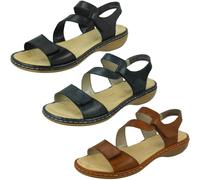 Damen Sandalen - RIEKER - Cristallino - Schwarzes Leder - Klettverschluss - Außergewöhnlicher Komfort