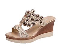 Damen Sandalen Schwarz Strass Keilsandalen Damen Sommer Plateau Sandalen Glänzend Clogs Dicke Sohle Sommerschuhe Bequem Damenschuhe Vintage Abendschuhe/Strandsandalen/Hausschuhe/Sandaletten