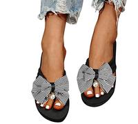 Damen-Sandalen Sommer Hausschuhe Zehentrenner mit Schleifen oder Blumen Flach rutschfest Plattform Pantoletten Strandsandaletten Fußkorrektur Sandale Römische Flip Flops Mode
