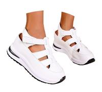 damen sandalen sommer weiß, Sandalen Vorne Geschlossen Damen Orthopädische Plateau Trekkingsandalen mit Keilabsatz Waschbare Sommerschuhe Keilsandalen Breite Füße Bequeme Wandersandale, Weiß, 38
