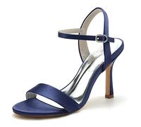 Damen Sandalen Stöckel Hoch Absatz Offene Zehe Hochzeitsschuhe Slingback Braut Pumps with Knöchelriemen Für Kleider Party,Marine,40 EU