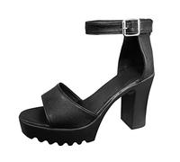 Damen Sandalette Lace Chunky Atmungsaktive Sandalen Up Casual Fashion Heels Damensandalen Schuhe Mit Absatz Hochzeitsschuhe Sommer Für Elegant Kleinem Und Bequem Strandschuhe Kleiner Offene Schwarz