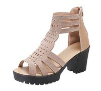 Damen Sandalette Sandale Mit Absatz Sandalen Dicke Sohle High Heel Hohle Atmungsaktive Strass Fischmaul Reißverschluss Schuhe Elegant Sommer Offene Sandaletten Blockabsatz Für Hochzeitsschuhe Gold 40