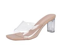 Damen Sandaletten Elegant Sandalen, Mit Absatz Pantoletten Transparent High Heels Sandals Modische Absatzschuhe Mit Blockabsatz Brautschuhe Leichtgewichts Pumps Casual Party-Sandalen
