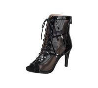 Damen Sandaletten High Heels Sandalen mit Mesh Riemchensandalen Fischmaul Sandale mit Kreuz Knöchelriemen Klassische Sandalette mit Blockabsatz Schuhe für Partei, Datum, Cocktail, 10cm Absatz